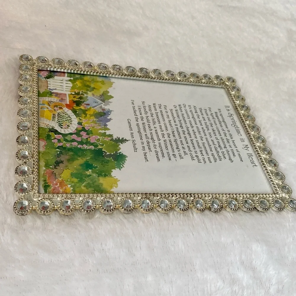 Vintage Silver Tone & Crystal Rhinestone Frame & Print 5x7 inches
